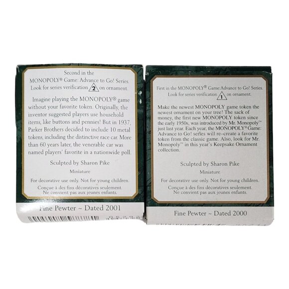 Hallmark Keepsake Pewter Monopoly Pieces Miniature Christmas Tree Ornament Set - Picture 4 of 5